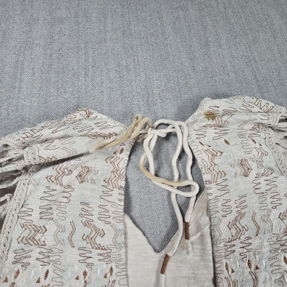 Free People Women's Much Love Top Boho Long‎ Sleeve Embroider Design Sz Medium